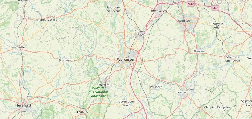 Map of the Worcester area